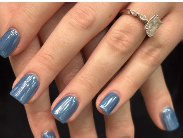 Dusty blue glossy square nails